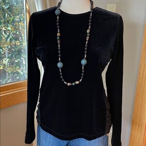 Willi Smith Black Velvet Ruched Side Long Sleeve Top